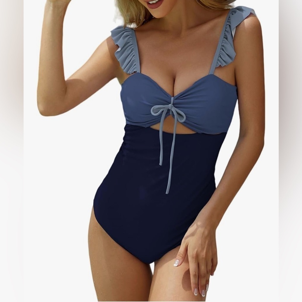 NWT- Stylish Blue Ruffle Swimsuit